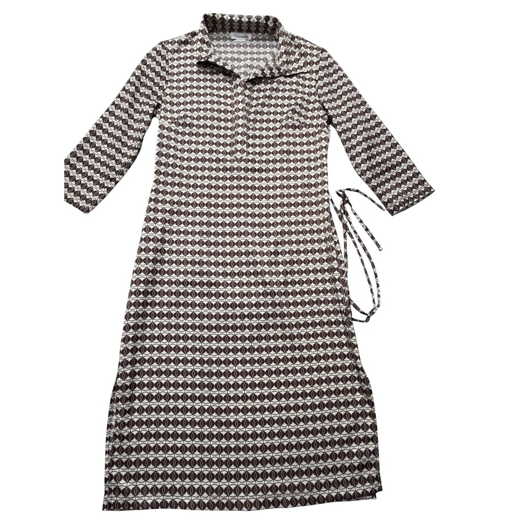 Tessuto Shirt Dress Womens 6 Brown Geometric Collared 3/4 Sleeve Rayon Knee
